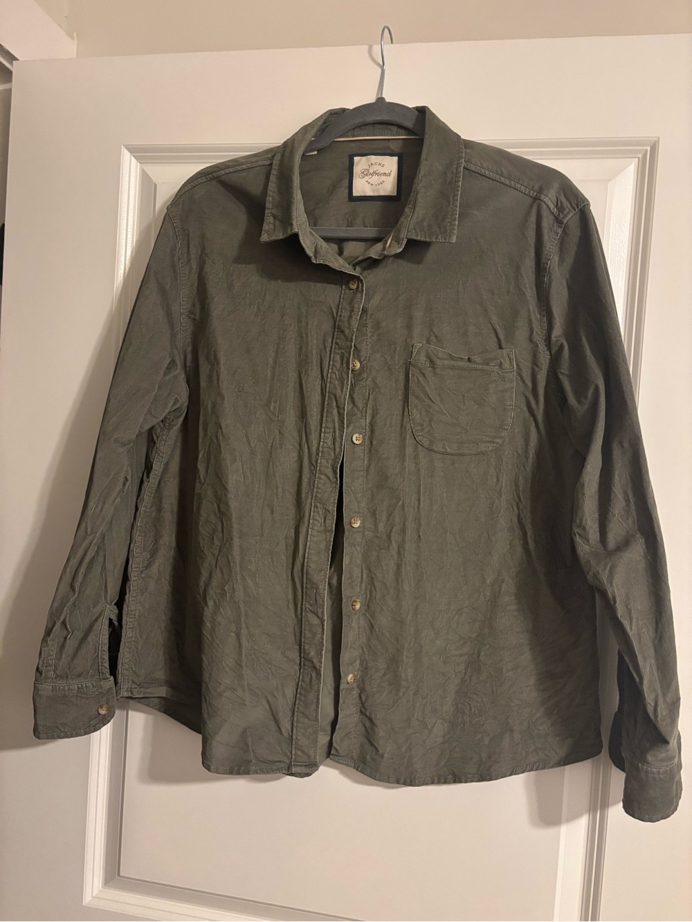 JACHS Girlfriend Olive Green Casual Button-Down Shirt